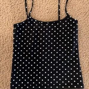 Brandy Melville Black with White Polka Dot Spaghetti Strap Camisole